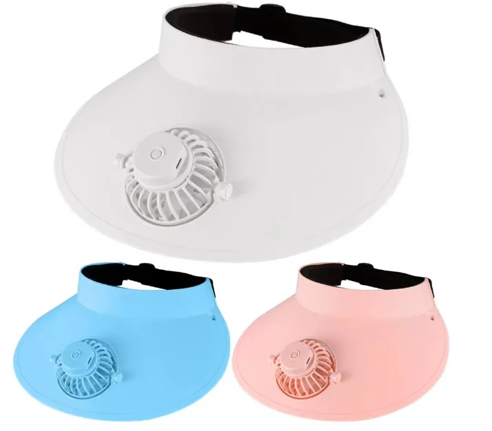 Visera con ventilador en blanco, celeste y rosado
